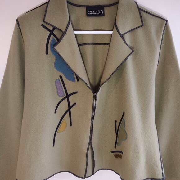 Vintage beppa Wool Jacket Olive Green Abstract Floral Boho Artsy Retro Small - Picture 4 of 8